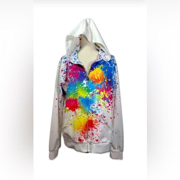 Tops - Colorful Paint Splatter Hoodie Size XL Front Zipper